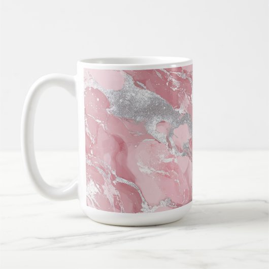 Soft Pink and Silver Marble-Like Pattern Koffiemok (Links)
