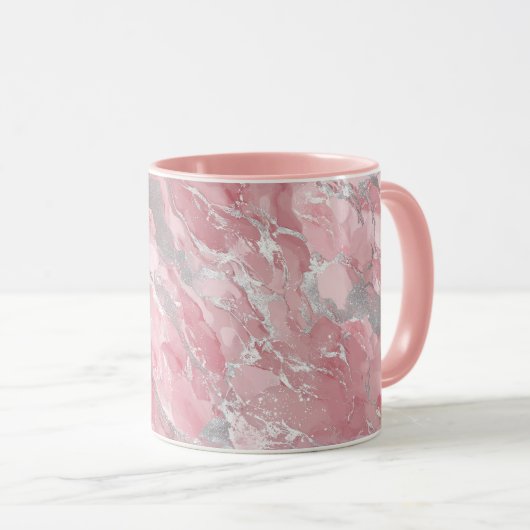 Soft Pink and Silver Marble-Like Pattern Mok (Voorkant rechts)