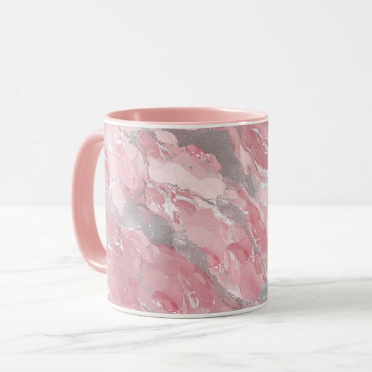 Soft Pink and Silver Marble-Like Pattern Mok (Voorkant links)