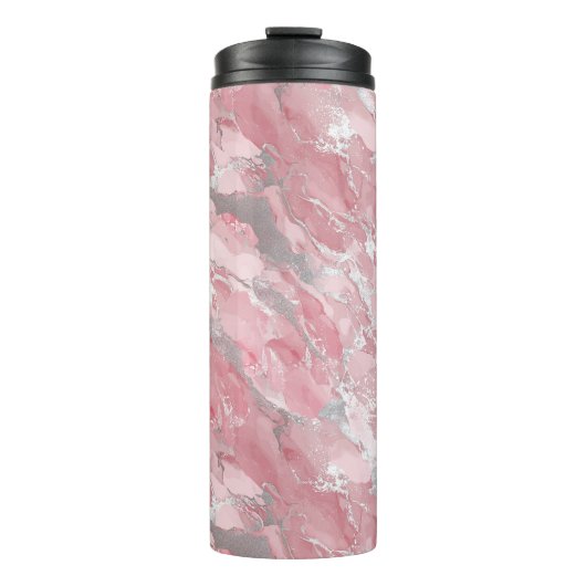 Soft Pink and Silver Marble-Like Pattern Thermosbeker (Voorkant)