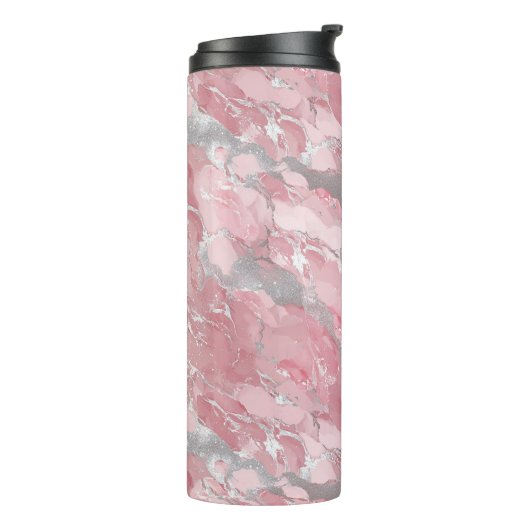 Soft Pink and Silver Marble-Like Pattern Thermosbeker (Gedraaid links)