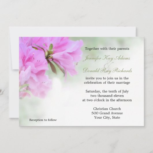 Soft Pink Azaleas Wedding of Party Invitations Kaart (Voorkant)