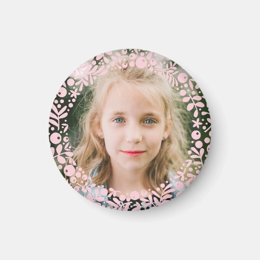 Soft Pink Berry Border Frame Photo Magneet (Voorkant)