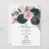 Soft Pink & Black Floral Greenery White Wedding Kaart (Voorkant)