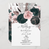 Soft Pink & Black Floral Greenery White Wedding Kaart (Voorkant / Achterkant)