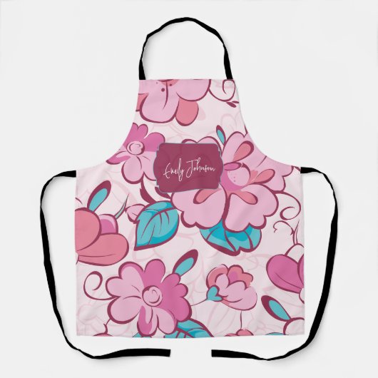 Soft Pink Bloom Floral Pattern Custom Name Schort (Voorkant)