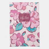 Soft Pink Bloom Floral Pattern Custom Name Theedoek (Verticaal)