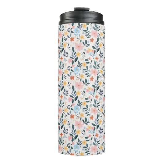 Soft Pink Blue Ditsy Flower Print Thermosbeker (Voorkant)