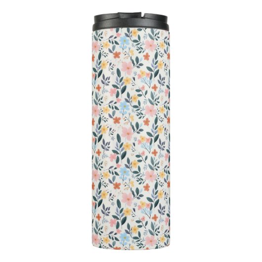 Soft Pink Blue Ditsy Flower Print Thermosbeker (Achterkant)