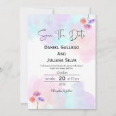 Soft Pink & Blue Waterverf huwelijksuitnodigingen Kaart (Voorkant)