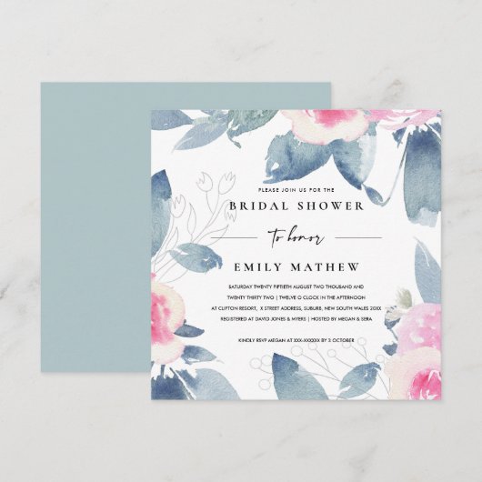 SOFT PINK BLUE WATERVERF VRIJGEZELLENFEEST KAART (Voorkant / Achterkant)