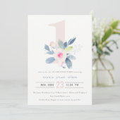 SOFT PINK BLUSH BLUE FLORAL 1st ELKE LEEFTIJD BIRT Kaart (Staand voorkant)
