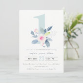 SOFT PINK BLUSH BLUE FLORAL 1st ELKE LEEFTIJD BIRT Kaart (Staand voorkant)