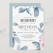 SOFT PINK BLUSH BLUE FLORAL 25th ANY OUD BIRTHDAY Kaart (Voorkant / Achterkant)