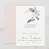 SOFT PINK BLUSH BLUE FLORAL 2nd ANY AGE BIRTHDAY Kaart (Voorkant / Achterkant)