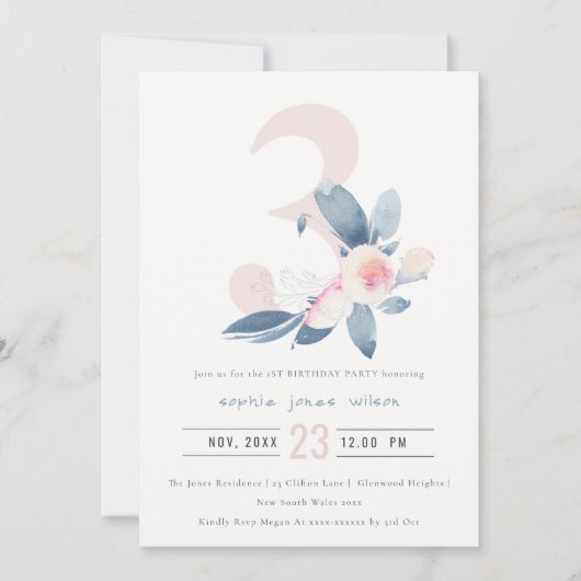 SOFT PINK BLUSH BLUE FLORAL 3RD OM HET EVEN WELKE  KAART (Voorkant)