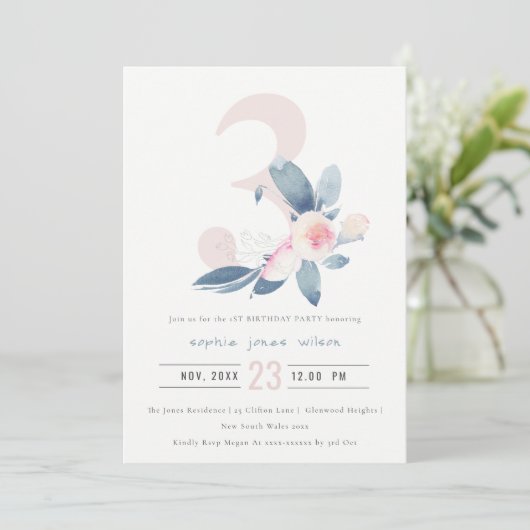 SOFT PINK BLUSH BLUE FLORAL 3RD OM HET EVEN WELKE  KAART (Staand voorkant)