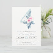 SOFT PINK BLUSH BLUE FLORAL 4TH ELKE LEEFTIJD BIRT KAART (Staand voorkant)