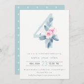 SOFT PINK BLUSH BLUE FLORAL 4TH ELKE LEEFTIJD BIRT KAART (Voorkant / Achterkant)