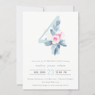 SOFT PINK BLUSH BLUE FLORAL 4TH ELKE LEEFTIJD BIRT KAART
