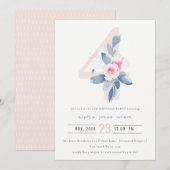 SOFT PINK BLUSH BLUE FLORAL 4TH ELKE LEEFTIJD BIRT KAART (Voorkant / Achterkant)