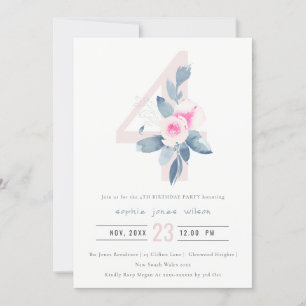 SOFT PINK BLUSH BLUE FLORAL 4TH ELKE LEEFTIJD BIRT KAART
