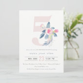 SOFT PINK BLUSH BLUE FLORAL 5TH ELKE LEEFTIJD BIRT KAART (Staand voorkant)