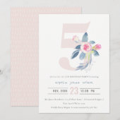 SOFT PINK BLUSH BLUE FLORAL 5TH ELKE LEEFTIJD BIRT KAART (Voorkant / Achterkant)