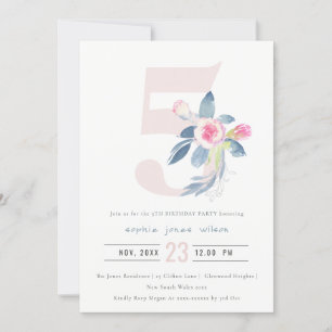 SOFT PINK BLUSH BLUE FLORAL 5TH ELKE LEEFTIJD BIRT KAART