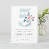 SOFT PINK BLUSH BLUE FLORAL 5TH ELKE LEEFTIJD BIRT KAART (Staand voorkant)