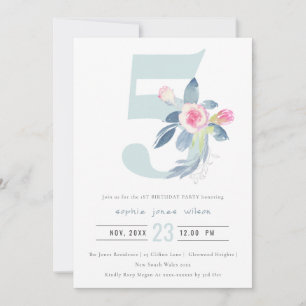 SOFT PINK BLUSH BLUE FLORAL 5TH ELKE LEEFTIJD BIRT KAART