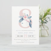SOFT PINK BLUSH BLUE FLORAL 8TH ELKE LEEFTIJD BIRT KAART (Staand voorkant)