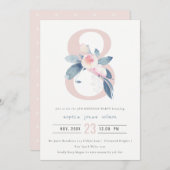 SOFT PINK BLUSH BLUE FLORAL 8TH ELKE LEEFTIJD BIRT KAART (Voorkant / Achterkant)