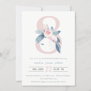 SOFT PINK BLUSH BLUE FLORAL 8TH ELKE LEEFTIJD BIRT KAART