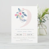 SOFT PINK BLUSH BLUE FLORAL 9TH ELKE LEEFTIJD BIRT KAART (Staand voorkant)