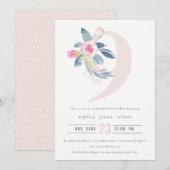 SOFT PINK BLUSH BLUE FLORAL 9TH ELKE LEEFTIJD BIRT KAART (Voorkant / Achterkant)