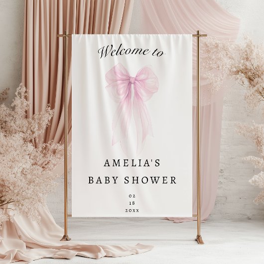 Soft Pink Blush Bow Baby Girl Shower Banner