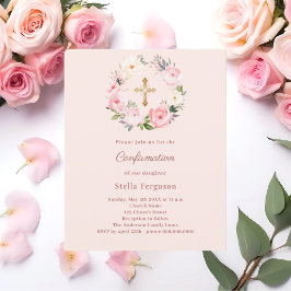 Soft pink blush florals Confirmation invitation