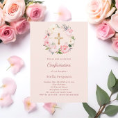Soft pink blush florals cross Confirmation Kaart