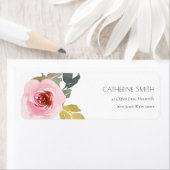 SOFT PINK BLUSH ROOS WATERVERF FLORAL ADRES ETIKET (Insitu)