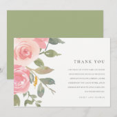 SOFT PINK BLUSH ROOS WATERVERF FLORAL WEDING BEDANKKAART (Voorkant / Achterkant)
