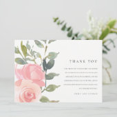 SOFT PINK BLUSH ROOS WATERVERF FLORAL WEDING BEDANKKAART (Staand voorkant)