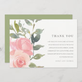 SOFT PINK BLUSH ROOS WATERVERF FLORAL WEDING BEDANKKAART (Voorkant / Achterkant)