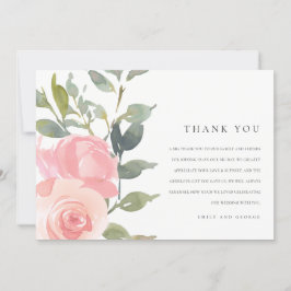 SOFT PINK BLUSH ROOS WATERVERF FLORAL WEDING BEDANKKAART