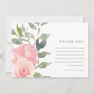 SOFT PINK BLUSH ROOS WATERVERF FLORAL WEDING BEDANKKAART