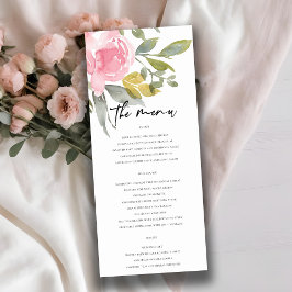SOFT PINK BLUSH ROOS WATERVERF FLORAL WEDING MENU