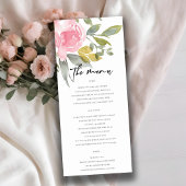 SOFT PINK BLUSH ROOS WATERVERF FLORAL WEDING MENU