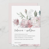 SOFT PINK BLUSH WATERVERF FLORAL WEDDING INVITE BEDANKKAART (Voorkant / Achterkant)