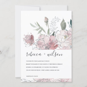 SOFT PINK BLUSH WATERVERF FLORAL WEDDING INVITE BEDANKKAART
