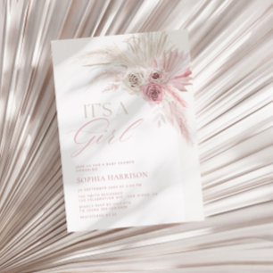 Soft Pink Boho Arch Girl Baby shower Kaart